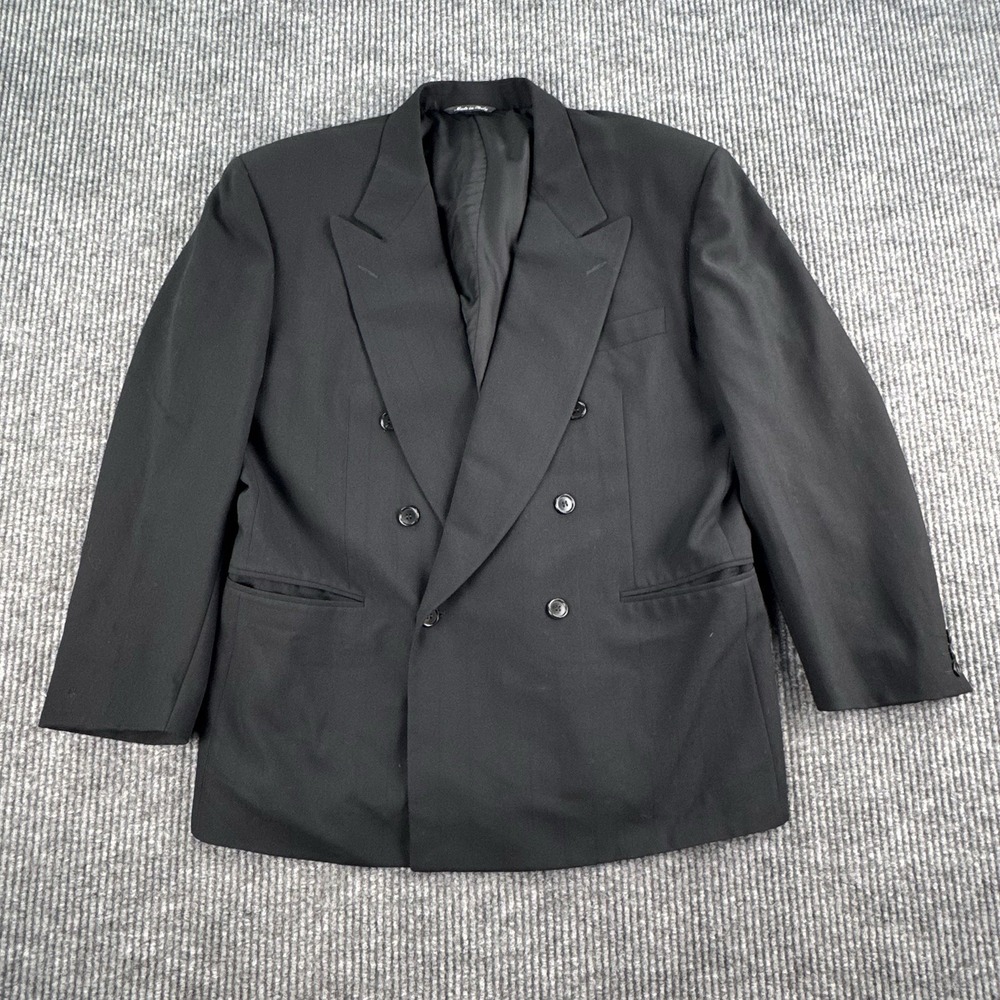 Vintage Canali Suit Jacket 42 S Black Wool Double Breasted Luxury Papillon Italy